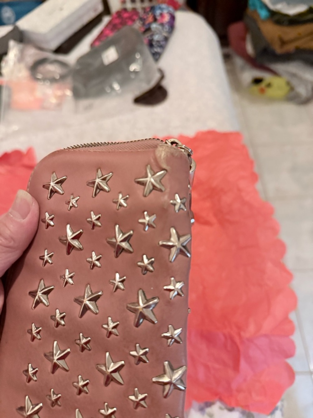 Jimmy Choo Pink Star-Studded Zip Wallet